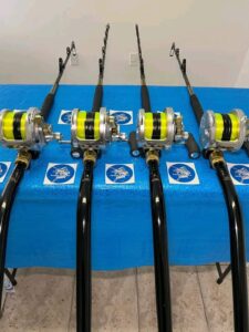 Shimano Talica 50II 2 speed reels with rods.